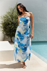 Bliss Cove Strapless Midi Dress Blue
